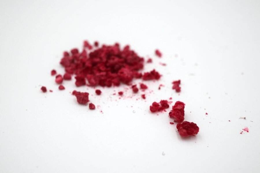 Pieces of freeze-dried raspberries