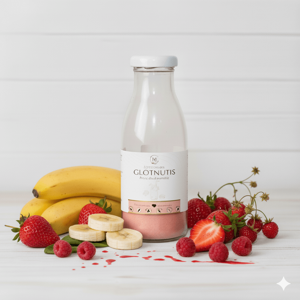 Liofilizuotas glotnutis „Žemuoginis” Freeze-dried gluten "Strawberry"